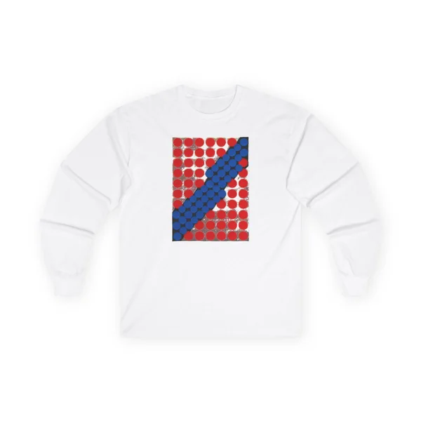 plate 380 on a white long sleeve tee, front view