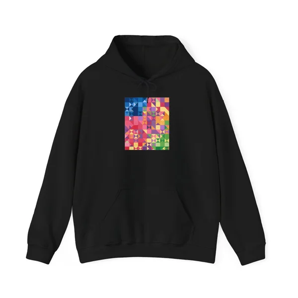 plate 456 on a black hoodie, front view
